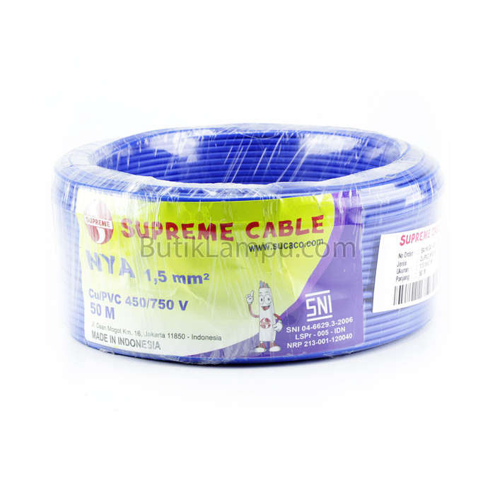 Kabel Listrik Tunggal 1.5mm Supreme NYA Biru (Roll 50M) Termurah
