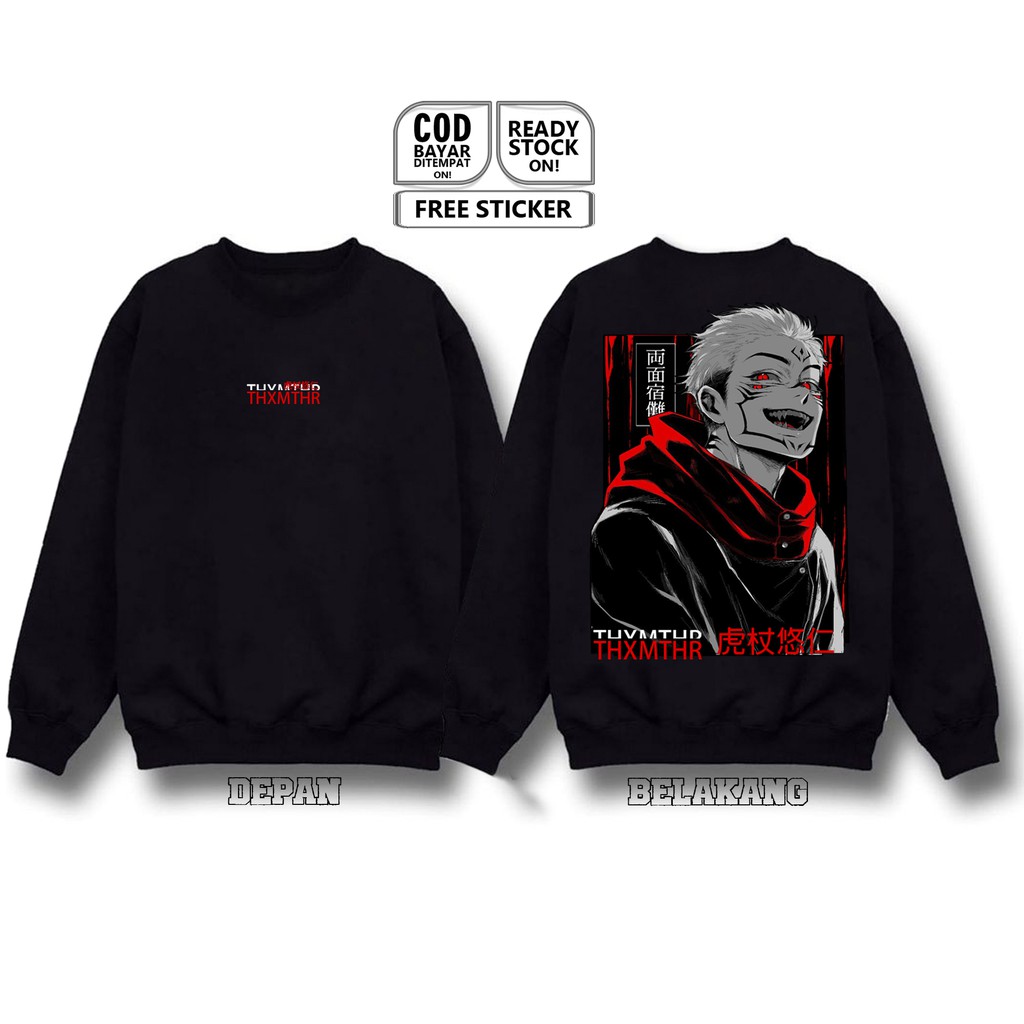 SWEATER CREWNECK JUJUTSU KAISEN YUJI ITADORI SATORU GOJO WASUKE ANIME MANGA BAJU JEPANG SHOKO SIGN