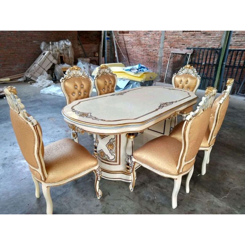 set meja makan jati 6 kursi duko/meja makan gendong jati 6 kursi gsnesa