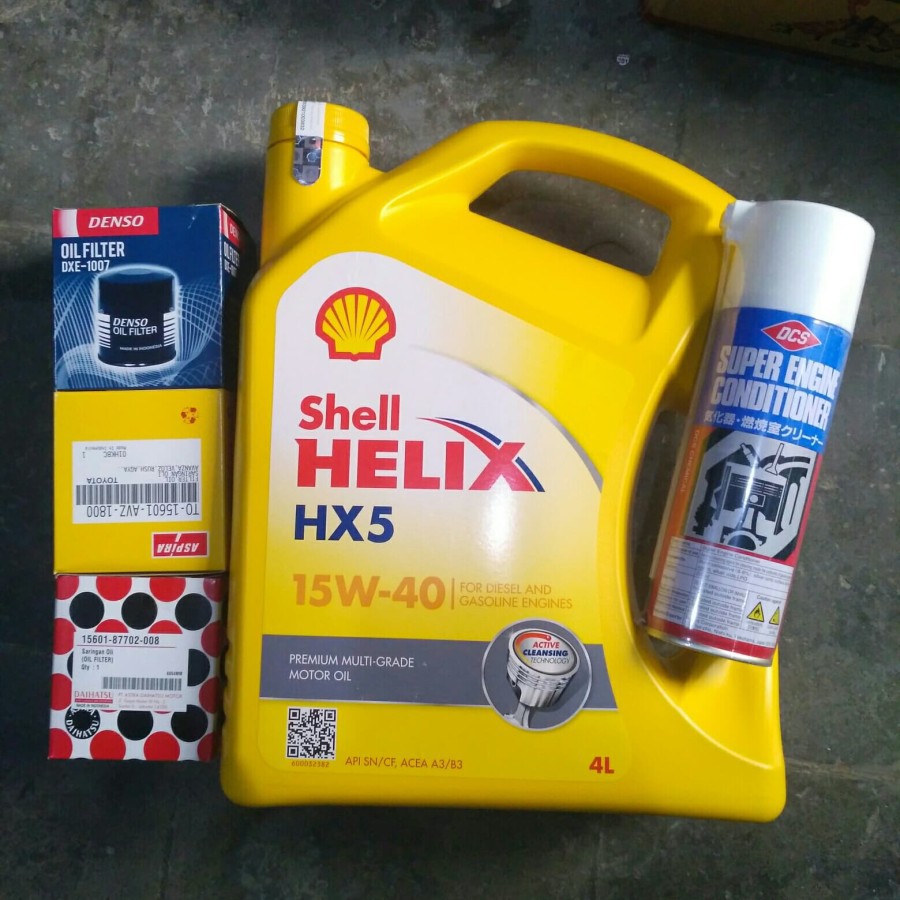 Paket Oli Mobil Shell Helix HX5 15W-40 + Filter Oli + Engine Conditioner DCS Paket Oli Avanza Xenia 