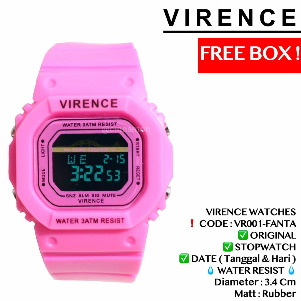 Jam tangan VIRENCE wanita Original anti air 3 meter garansi mesin 1 tahun free box model baby Gshock