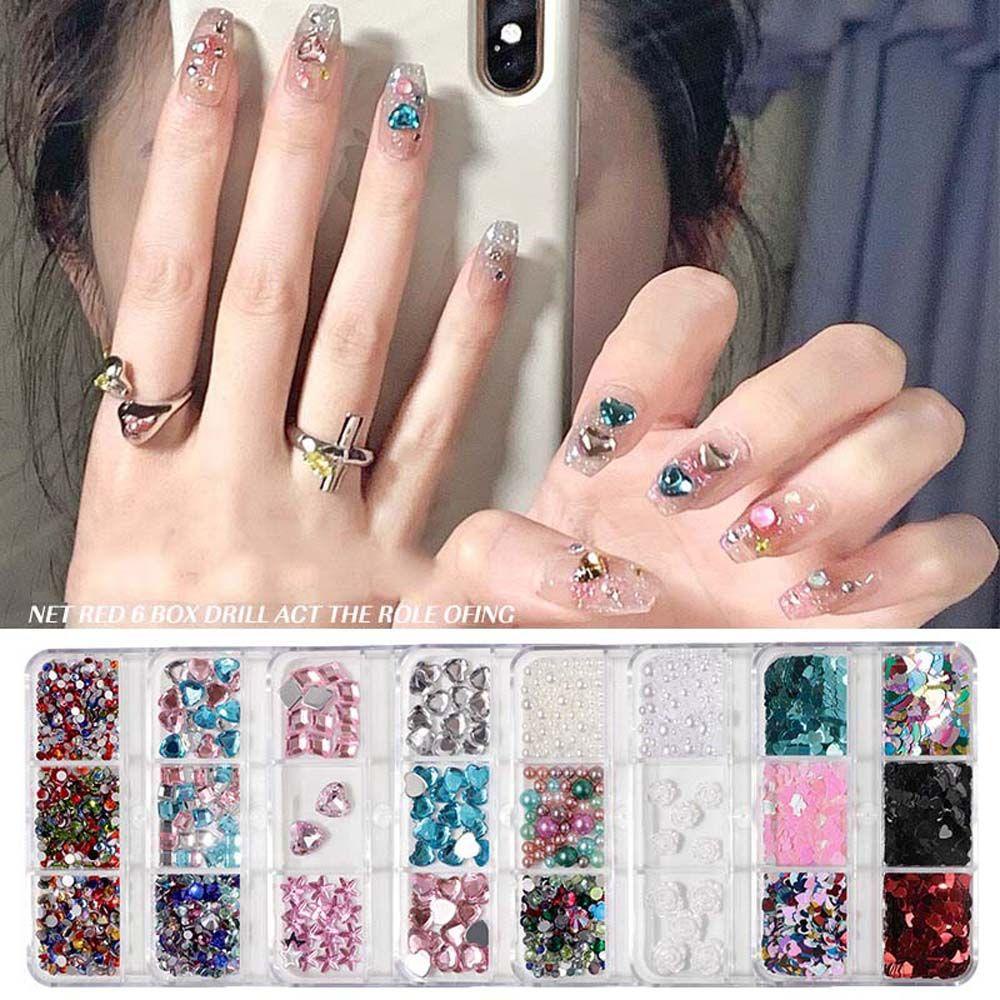 Mxbeauty Dekorasi Nail Art Super Flash Shiny Nail Tips Manikur Aksesoris Bentuk Hati Berlian Imitasi Datar Bawah Berbentuk Perhiasan Kuku Hiasan Kuku