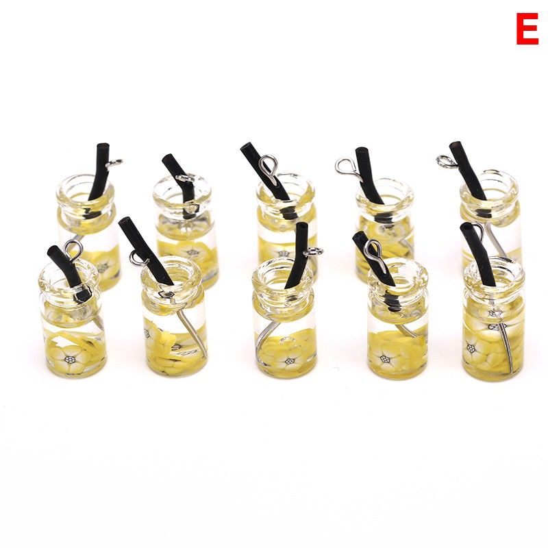 Hbid 10pcs / Set Liontin Bentuk Botol Minum Bahan Resin Untuk Perhiasan DIY