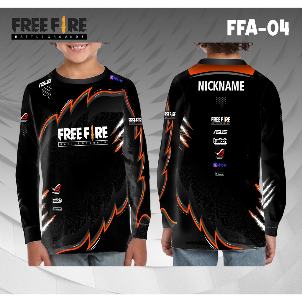 Jersey e sport anak free fire baju freefire rog kaos gamer ff lengan panjang