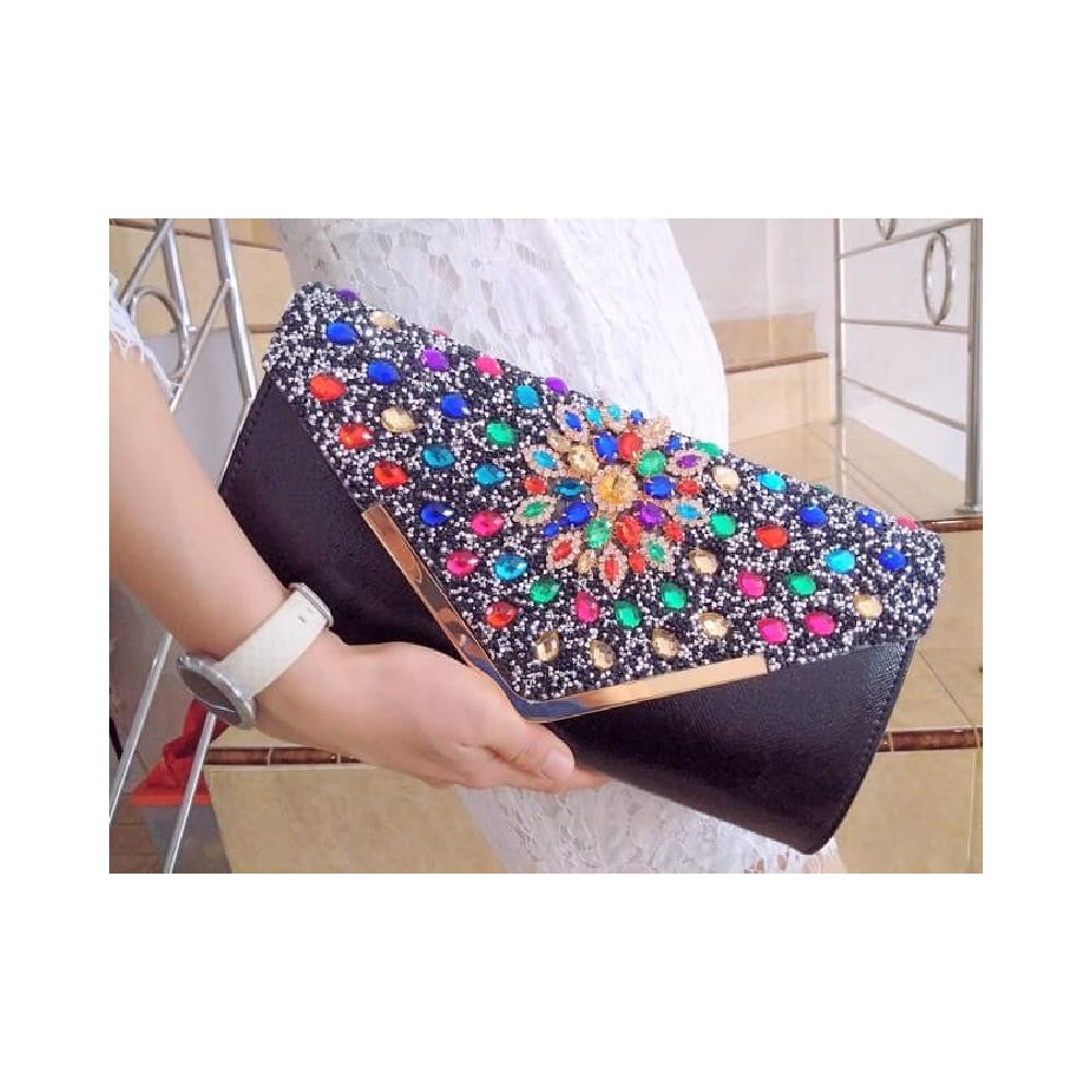 Tas Pesta Clutch Import Kristal Swalovski Kristal Hitam Black 7051064 - Hitam