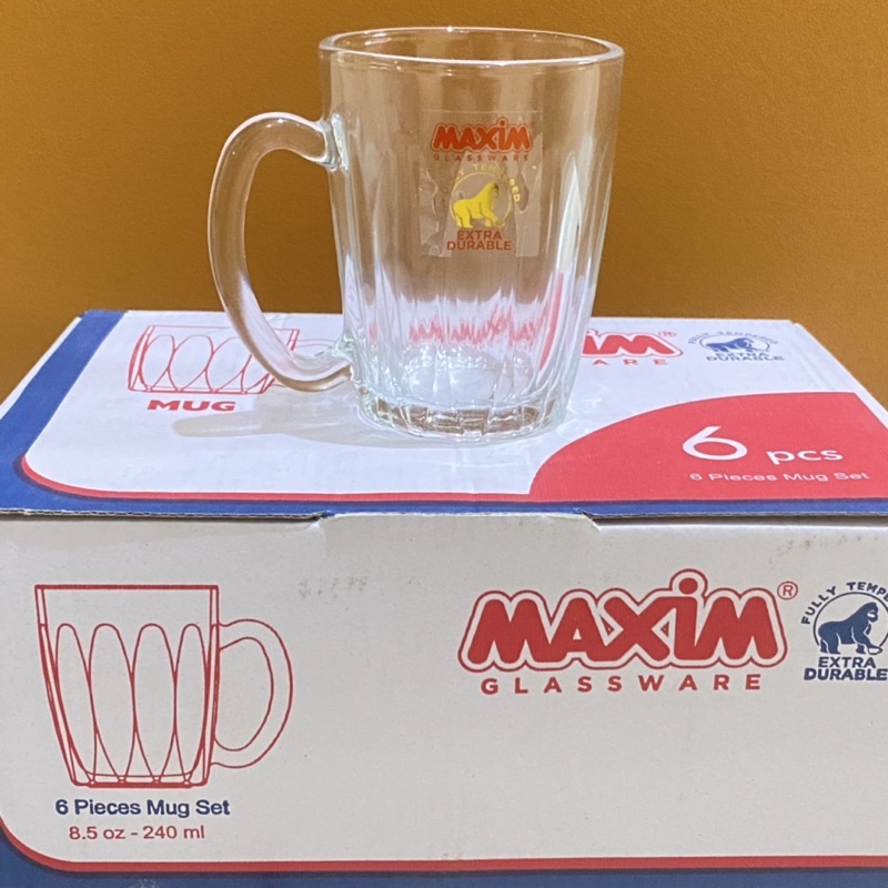 satu set gelas kopi kaca gagang isi 6 maxim 240ml
