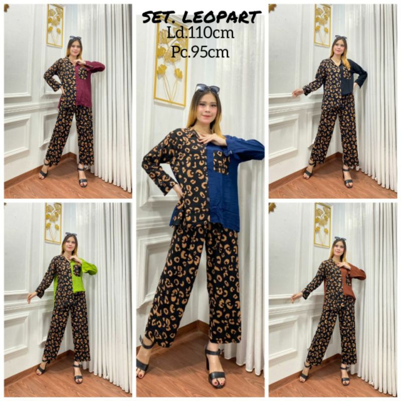 one set/setelan wanita/setelan kemeja/setelan kekinian/setelan wanita motif macan