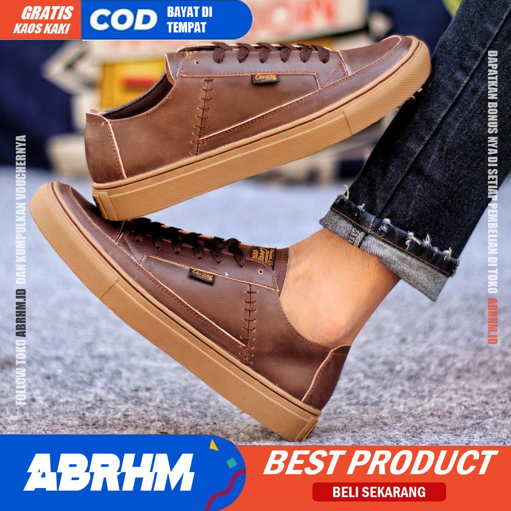 ABRHM X DENTE Sepatu Formal Pria Sepatu Casual Kulit Asli Sepatu Pria Casual Sepatu Kasual Cowok / Cowo Oxford Kerja Kantor Kuliah Kondangan Gaya Keren Kekinian Original Murah Terlaris