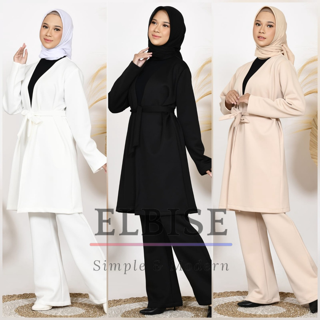 Jual Elbise Kiara Outer Bahan Scuba Premium Desain Simple Tanpa Kancing Warna Netral Black White