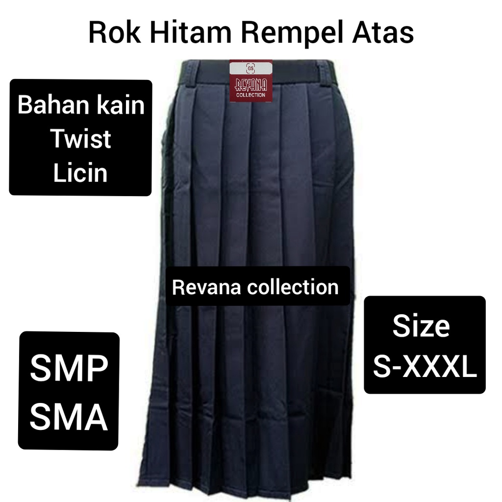 Rok hitam Panjang Rempel Lipit Atas SMP/ SMA (bahan twist/licin)