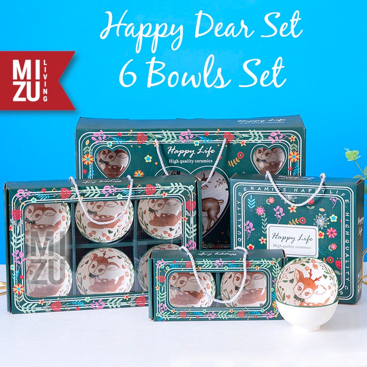 MIZU HAPPY LIFE 6 Bowls SET Mangkok Keramik Ceramic Gift Set