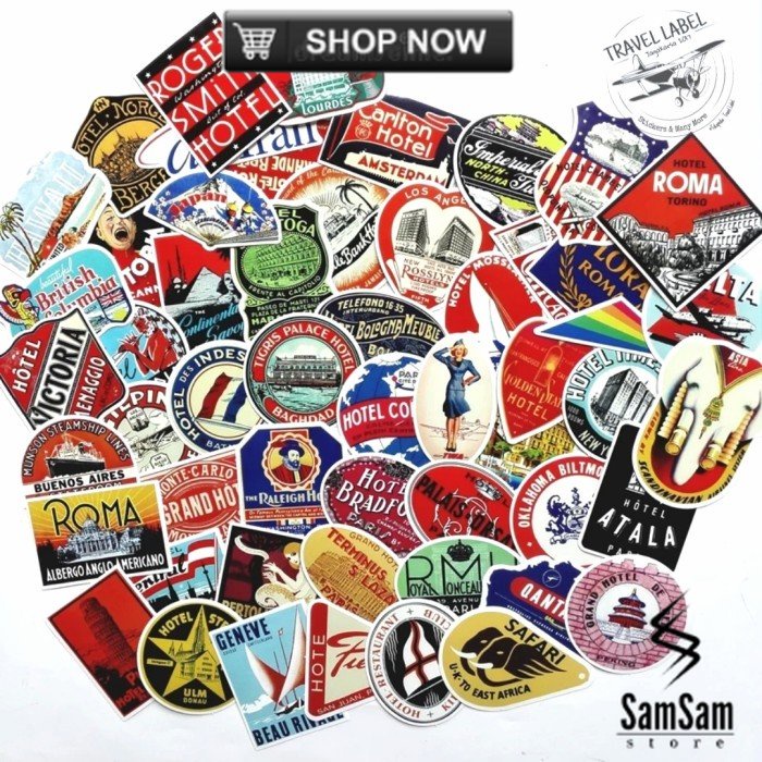 Sticker Stiker koper 50 Pcs : Retro Hotel Travel logo / Rimowa sticker