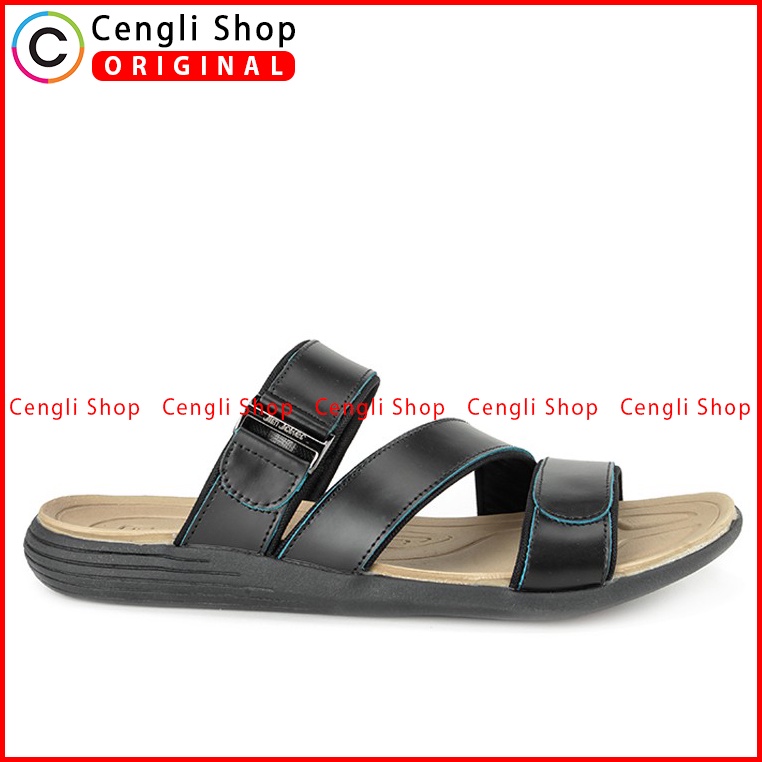 SANDAL CASUAL JIM JOKER PRIA ORIGINAL SLIDE KULIT BRANDED HITAM JJ06