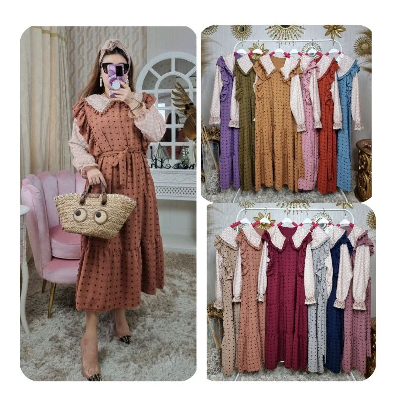 midi crinkle rubi love kerah brukat by meijiwang