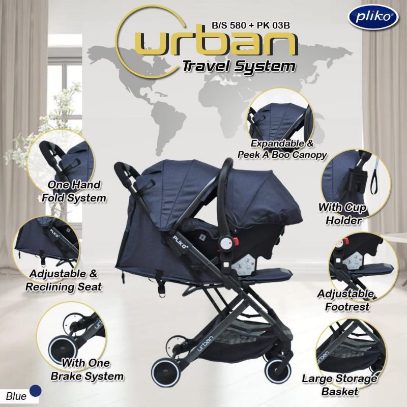 Stroller Bayi Pliko Urban Bs 580 Ts Travel System / Kereta Bayi