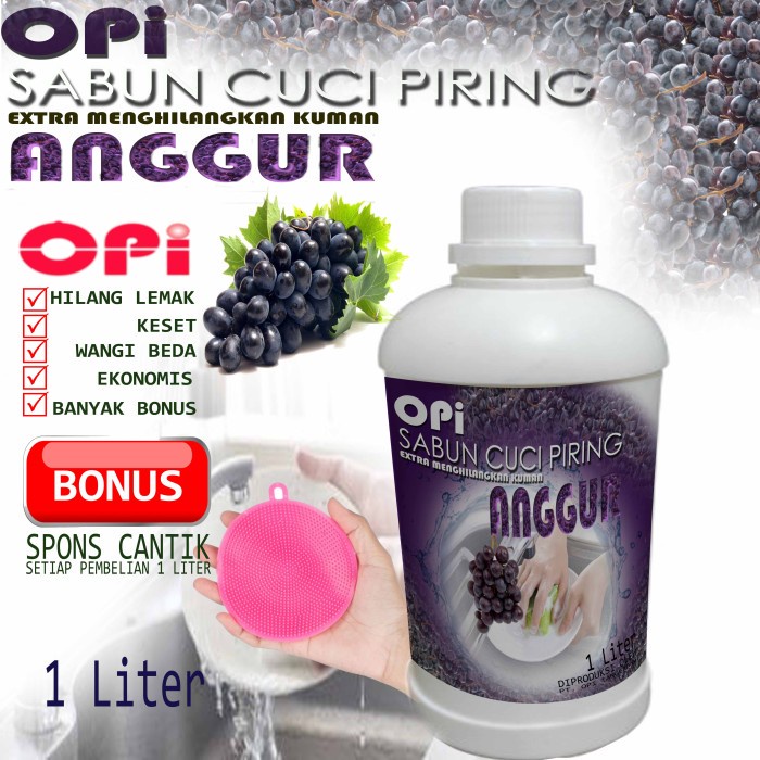 Sabun Cuci Piring 1 Liter Anggur dan 8 varian wangi lain bonus spons New Formula sudah ada izin edar resmi by Oke sabun suplayer