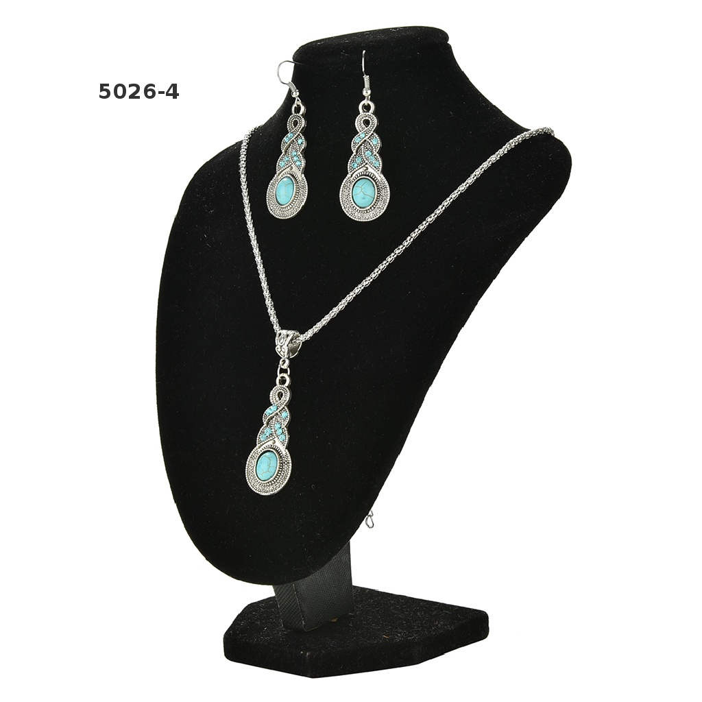 5026-4 Hot Vintage Elegant Retro Turquoise Dangel Hook Earrings &amp; Necklace Jewelry Sets 5026-4