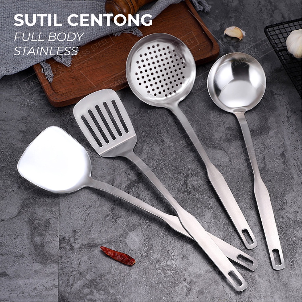 Spatula sodet sutil centong lubang dan NON lubang dengan Kait Stainless Steel