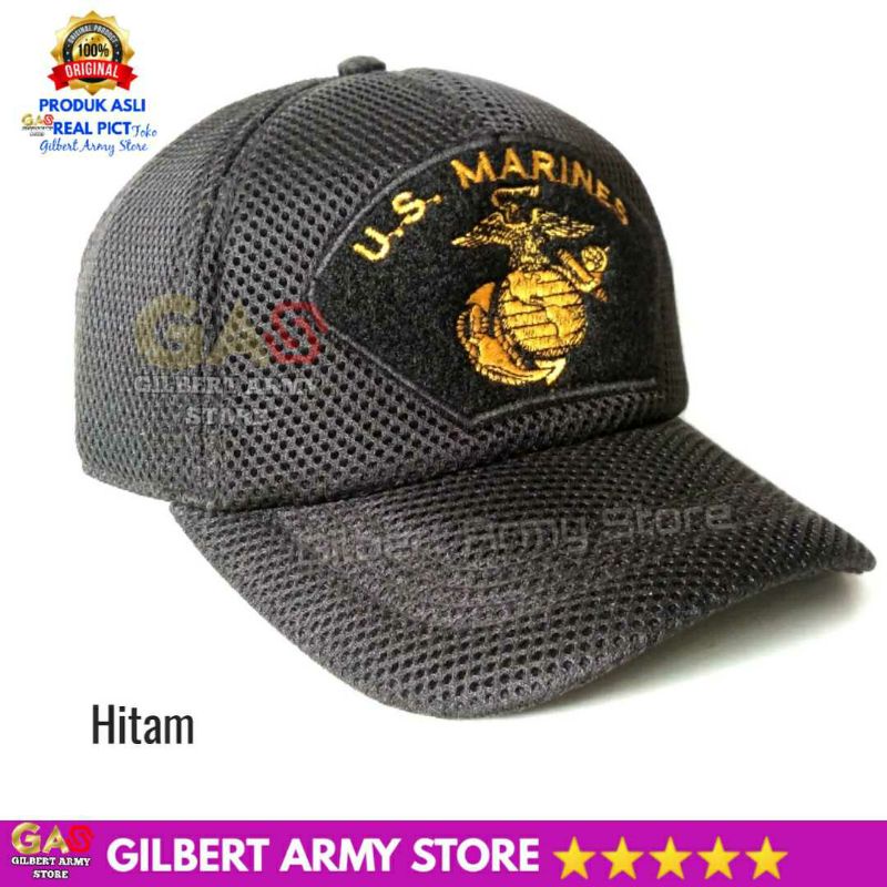 Topi Us Marines Marinir Jaring Hitam Logo Bordir Gilbert Army Store Keren Hat Distro