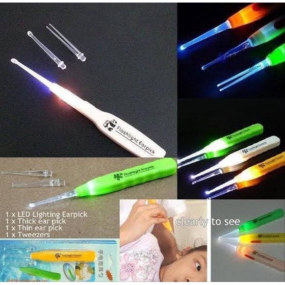 COD ✅ Earpick Pembersih Kotoran Telinga Anak Dewasa LED Flashlight Pengangkat Kerak Telinga