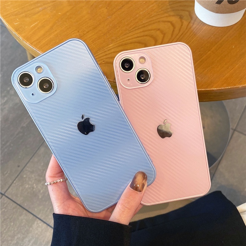 Case Full Cover Lensa Bahan Karbon Fiber PC TPU Untuk IPhone 11 12 13 PRO MAX