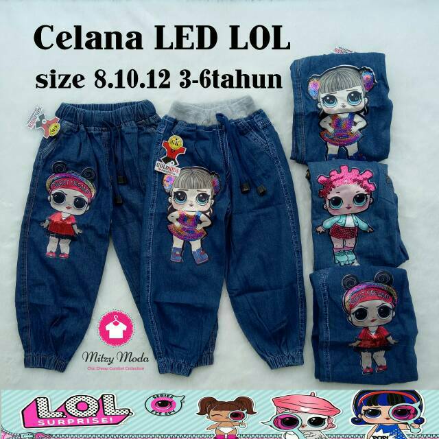  CELANA  JOGGER  JEANS  LED LAMPU LOL SUPRISE 3 6 TAHUN 