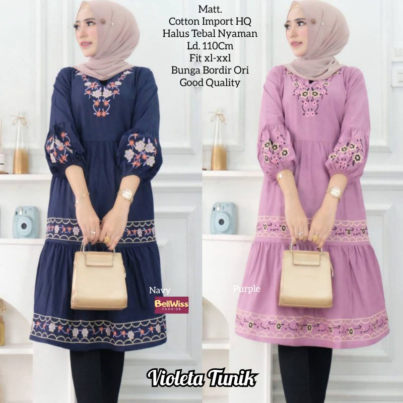 Violeta tunik by bellwiss / long tunik / atasan cewek / tunik kekinian / tunik cotton