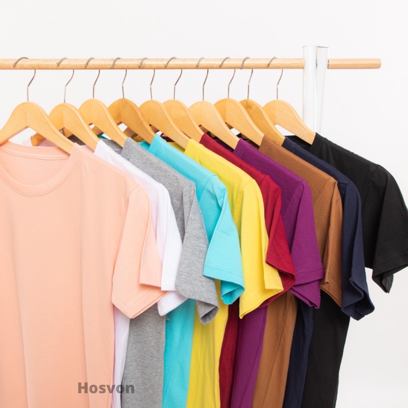 [LANGSUNG DARI PABRIK] HOSVON Kaos Polos COTTON COMBED 30s Lengan Pendek Pria dan Wanita SIZE S-XXXL