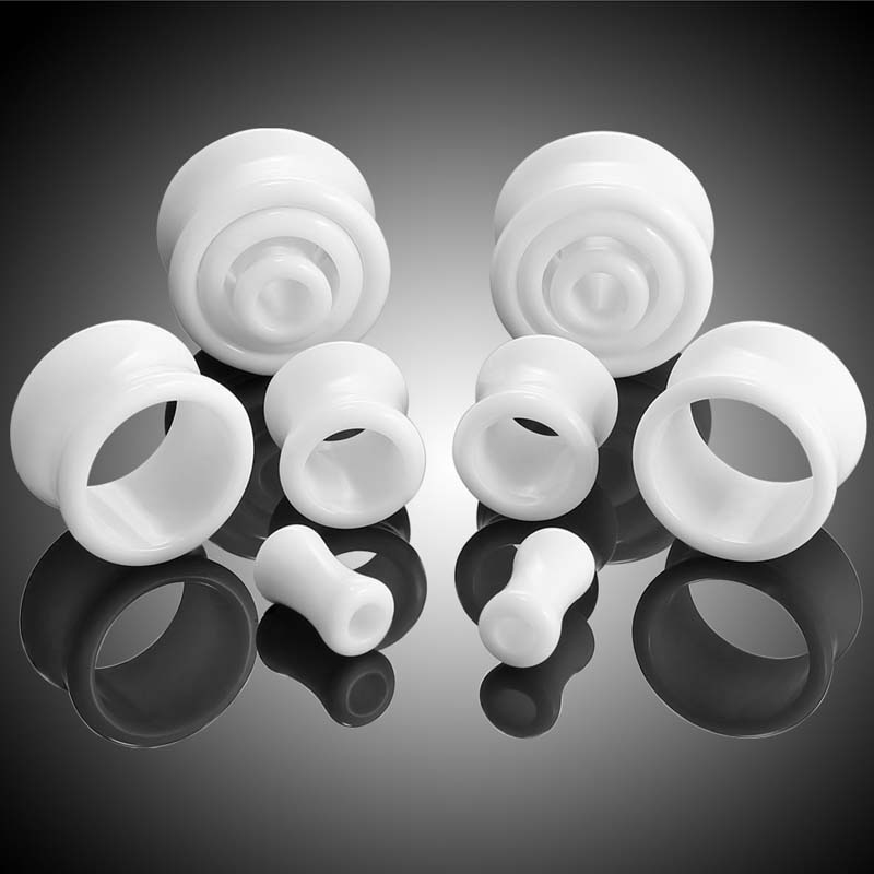 Sepasang Double Flare Acrylic Tunnels Earrings Expander Earlobe Warna Solid