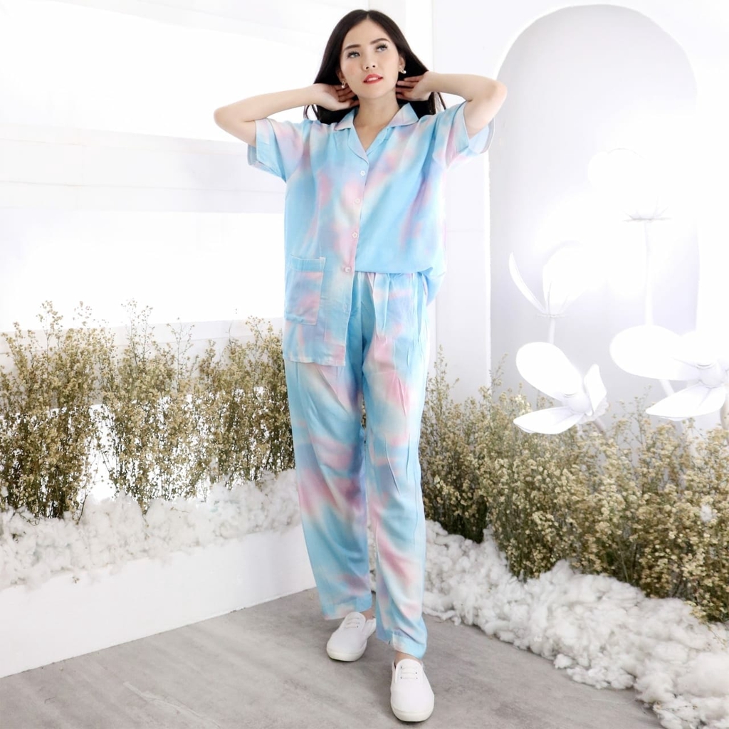 Set Piyama Tie Dye CP HP MYDA Bahan Rayon Size XL &amp; XXL / Piyama Jumbo