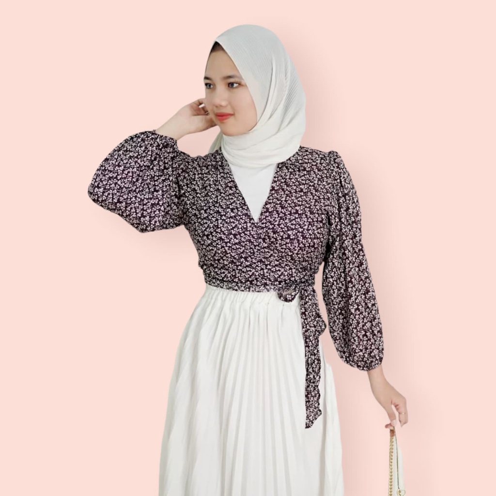 Tq88indonesia Blouse Wrap Wanita Terbaru / ANGELIE WRAP RAYON DIAMOND TOP/ Blus Ikat