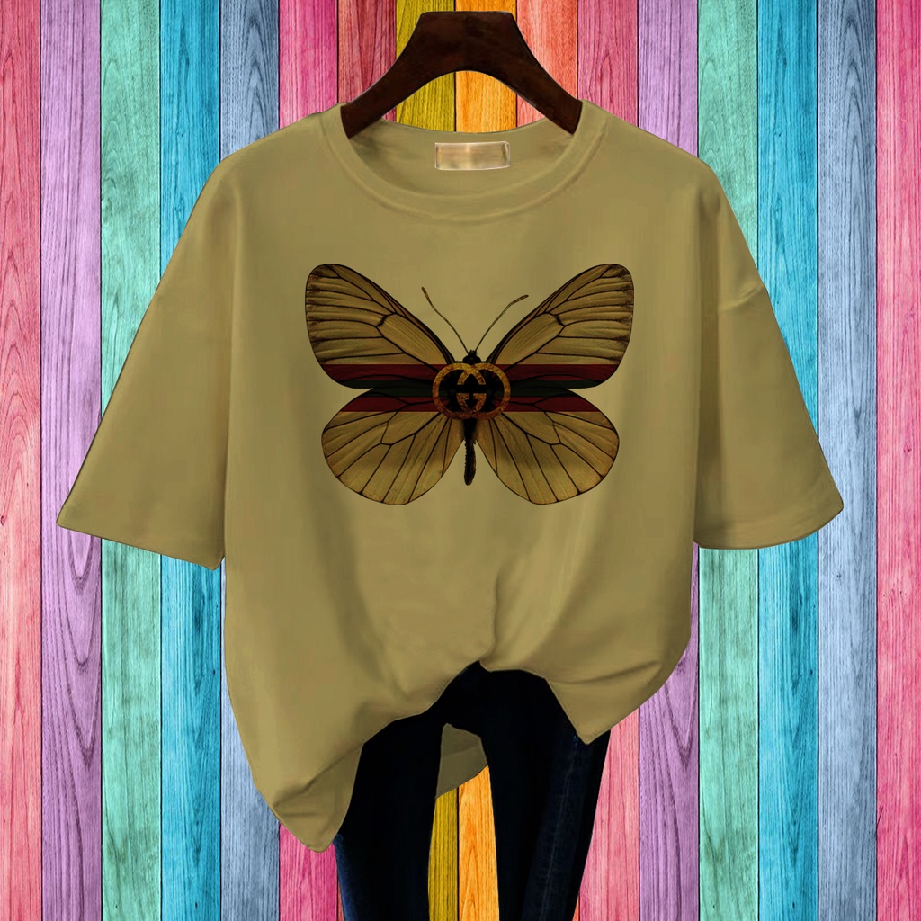 CALVIERO SHOP - BAJU KAOS WANITA PRINT GCC BUTTERFLY COLOR CASUAL BIG SIZE