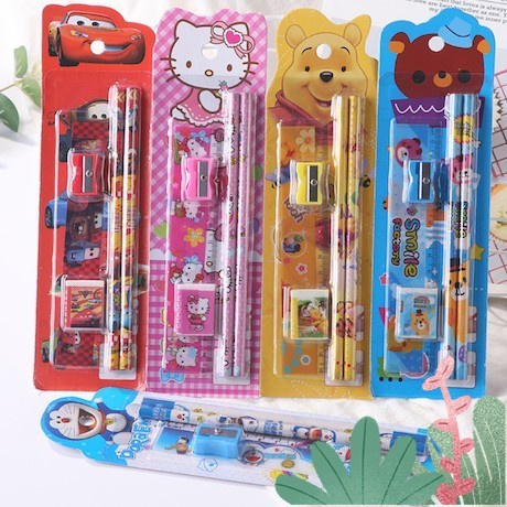 

(MN) Alat Tulis Set 5in1 Karakter Animasi Kartun / Pensil Menulis 5 in 1 - Hello Kitty