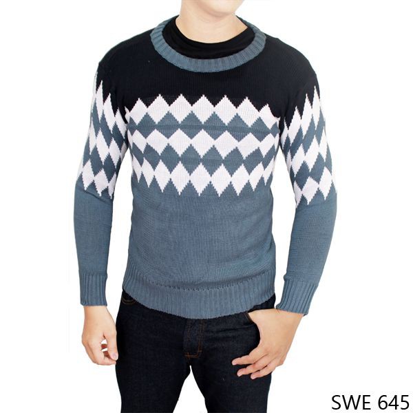 Sweater Pria Motif Crew Neck Kombinasi / Premium Quality (COMB)