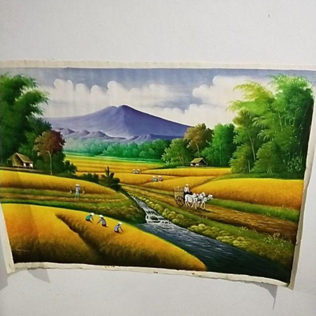  Lukisan  Pemandangan Sawah dan Pegunungan  yang Indah 