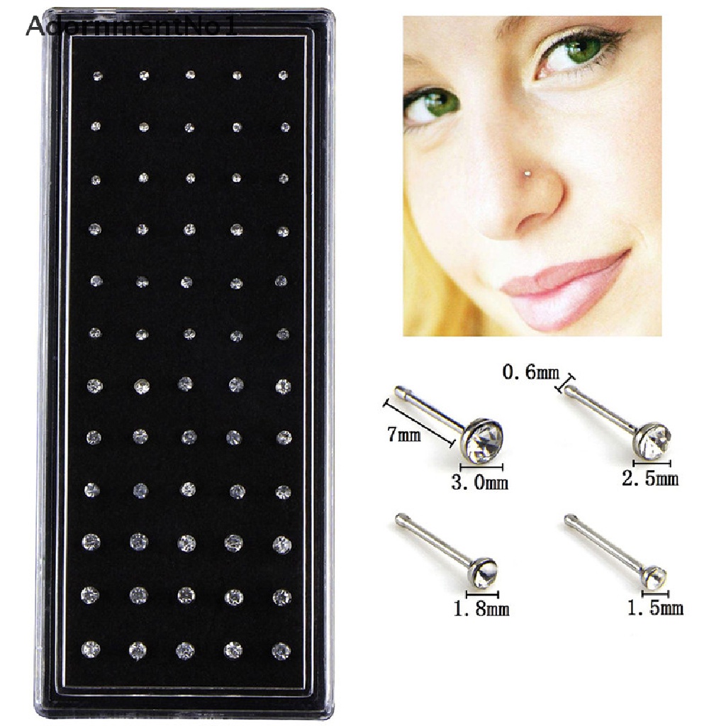 (AdornmentNo1) 60pcs / Set Anting Tindik Hidung Aksen Kristal / Berlian Imitasi Bahan Stainless Steel Untuk Wanita