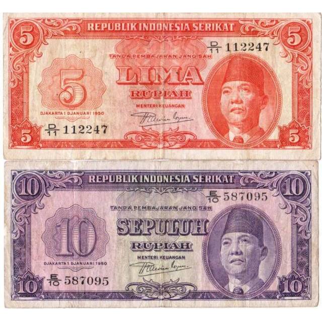 1 Set Uang Kuno Lama 5 dan 10 Rupiah RIS Tahun 1950 #Langka