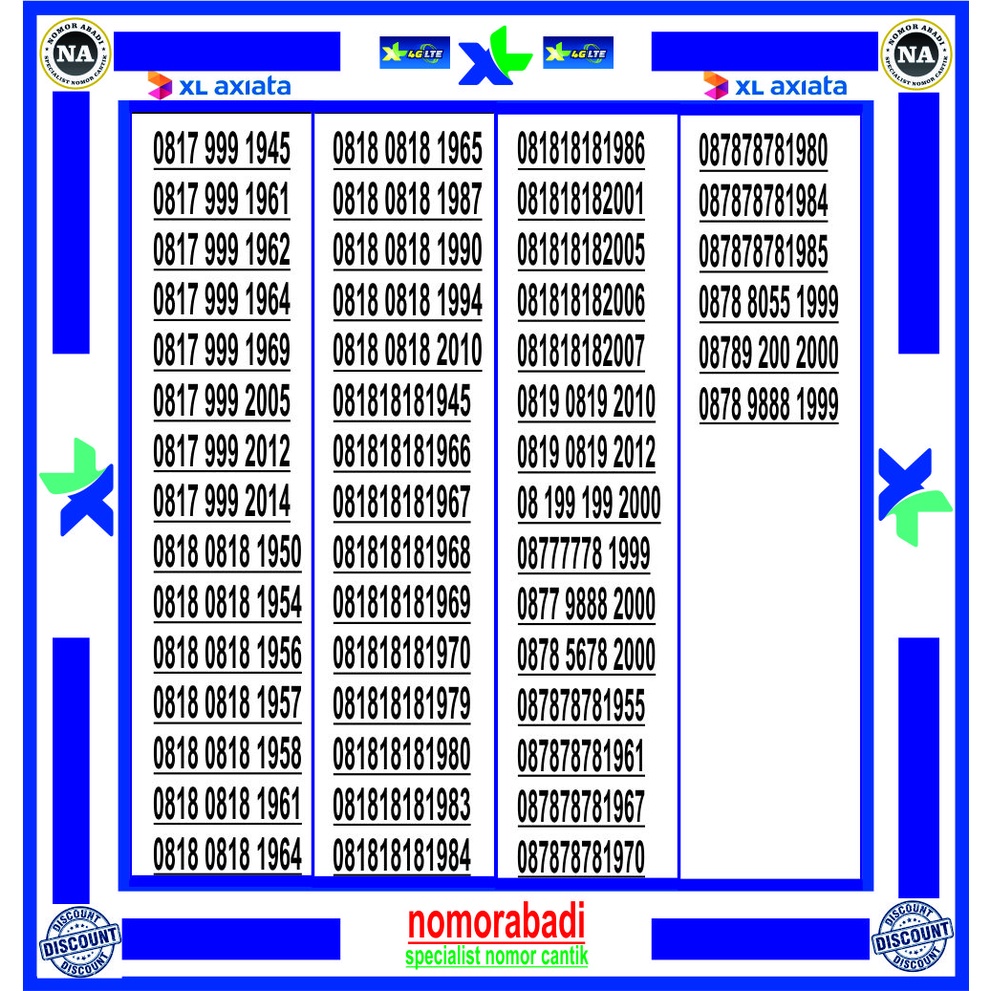 nomor cantik xl 4G tahun H2000