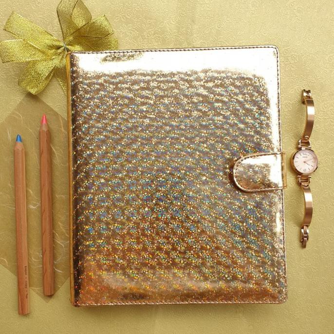 

✨ BISA COD ✨ Binder Hologram gold - brown pink A5 20 ring BERGARANSI Kode 312