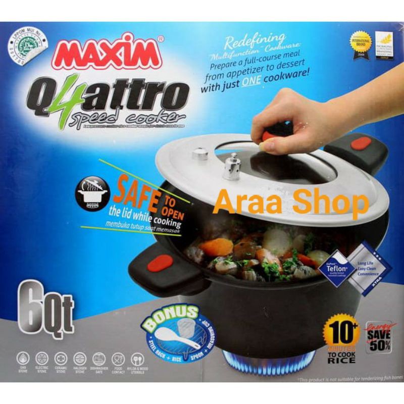 MAXIM Quattro 6 Liter Panci Presto Serbaguna 4in1 Maxim Panci Teflon Pressure Cooker Serbaguna 4in1
