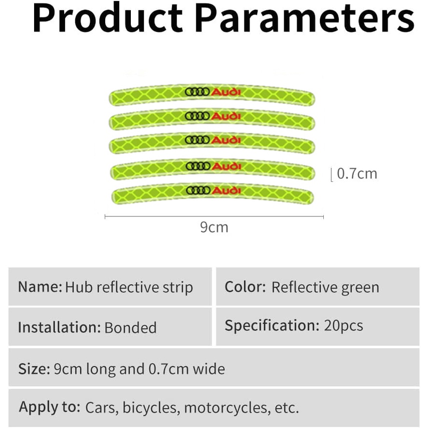 Audi 20 Lembar Stiker strip Reflektif Untuk Dekorasi Ban Mobil A4 B6 B5 B8 A6 A3 TT MK2 MK1 Q7 Q5