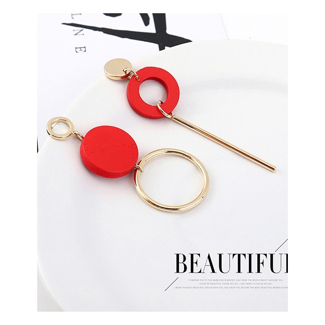 LRC Anting Fashion Red Plated Gold Round Asymmetrical S925 Silver Needle Stud Earrings Y62323