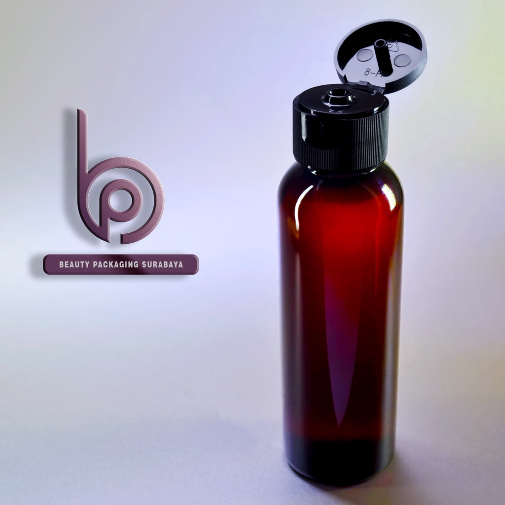 Botol plastik PET 100ml BR coklat amber tutup fliptop