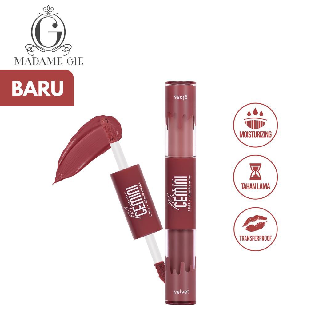 MADAME GIE MISS GEMINI 2IN1 LIP STICK LIP GLOSS &amp; LIP VELVET GISEL