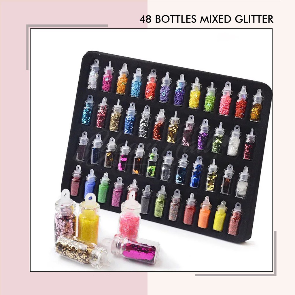 48 Bottles mixed glitter caviar deco nail art 48pcs mini bottle hiasan kuku