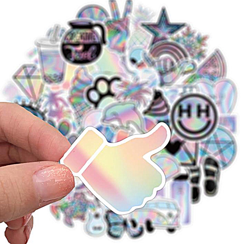 50pcs Stiker Graffiti Laser Holographic Untuk Gitar / Koper