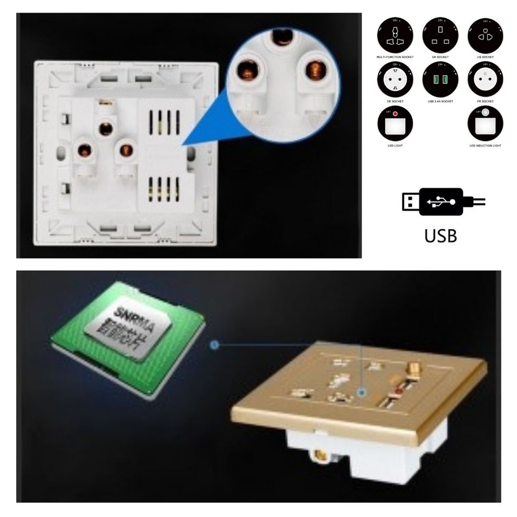 Steker Colokan Listrik Delviz Stop Kontak Universal UK EU US 2 Port USB With ON Off 111107