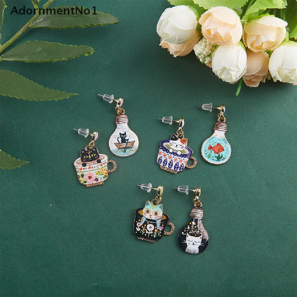 (AdornmentNo1) Anting Tusuk Gantung Desain Kucing Enamel Menarik Untuk Wanita Charms