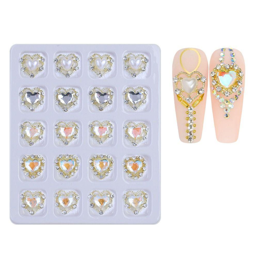 Augustina Nail Art Charms Bersinar 20kisi Jantung Kupu-Kupu Kuku Salon DIY Bahan Kuku Nail Rhinestones