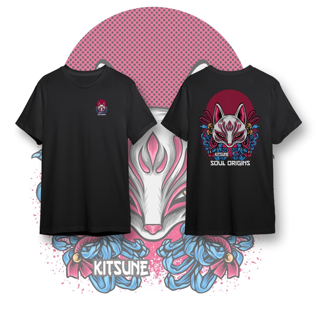 New Official - KAOS DISTRO PENDEK HITAM KITSUNE ORIGINS COLOR PE 30'S KAOS GAMBAR PRINTING ATASAN PRIA T-SHIRT CASUAL SIMPLE